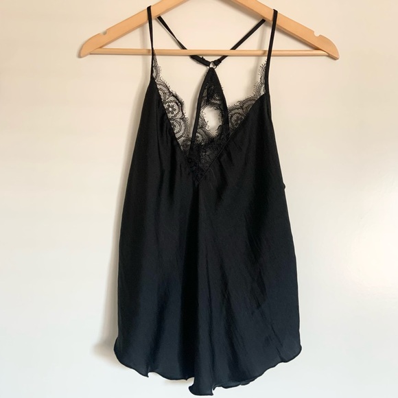 Free People Lace Satin Cami Tank Top Black Whimsigoth Y2K Goth XS - Picture 7 of 13